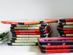 A series of stacked devices used for digital learning