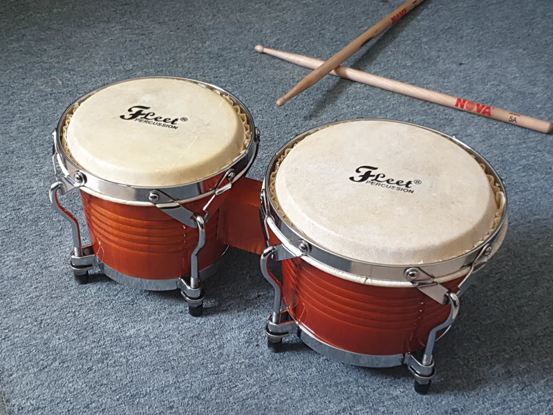 A close up shot of a Bongos instrument