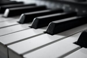 A close of piano keys on a Grand Piano