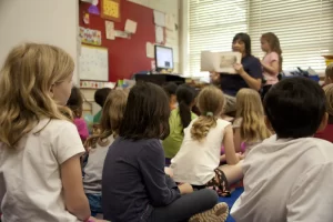 First and Second Year Grade children learning to read