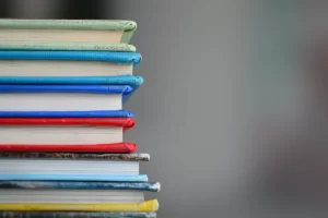A close up of a stack of books
