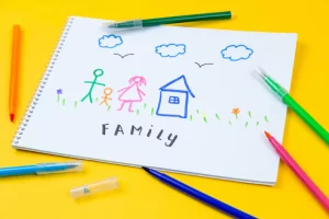 A child's drawing of a family