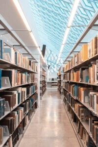 A long row of book stacks