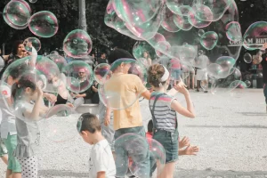 Kids learning through play with bubbles