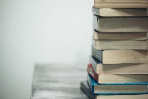 A tall stack of books