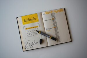 An open diary on a table